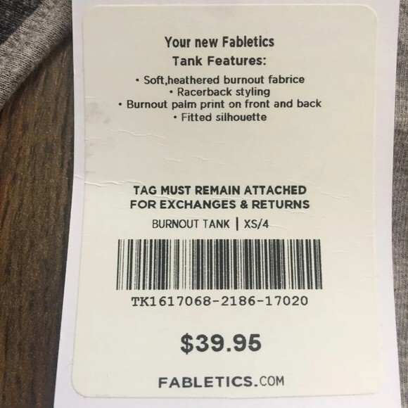 NWT Fabletics Tank Top Size XS 4 Grey Black Palm Leave Racerback Stretch Yoga - Picture 4 of 5